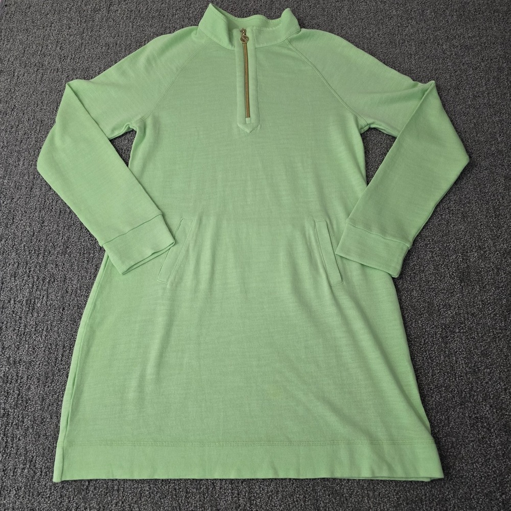 Lilly Pulitzer Ashlee Dress M Green Cotton Quarter Zip Sweatshirt Pockets Preppy